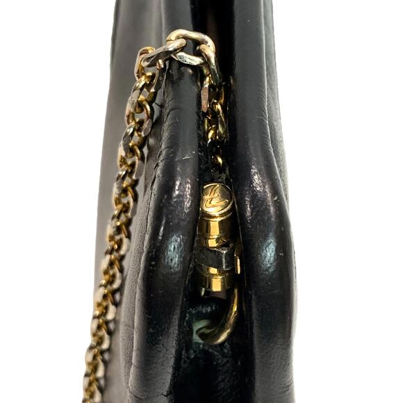 70s MOD Pierre Cardin Black Leather Shoulder Bag Gold Logo & Chain - Picture 9 of 10